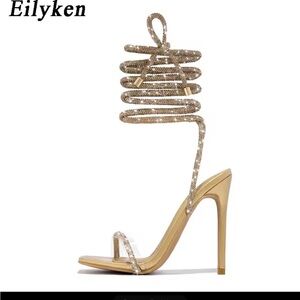 Gold Strappy High Heel Sandals